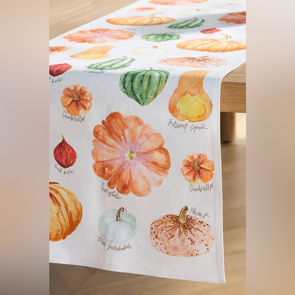 Anthropologie Types Of Pumpkins Table Runner - Brand New